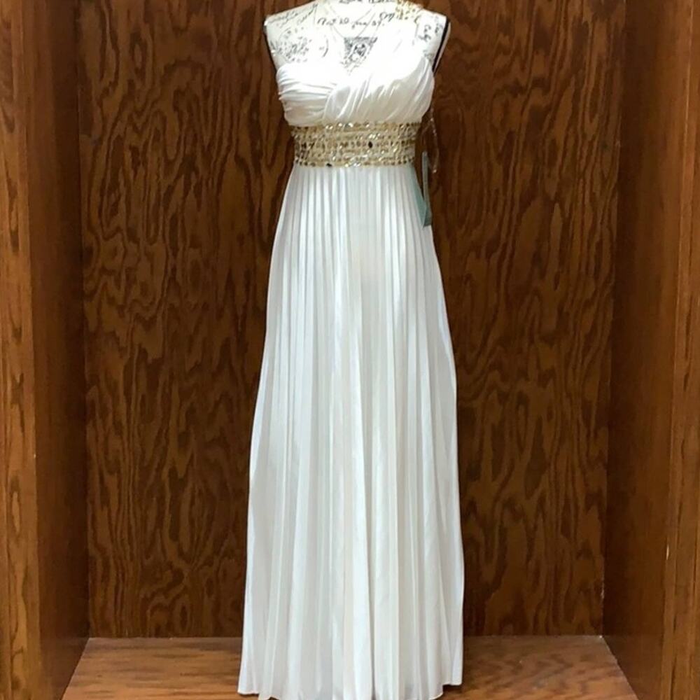 My Michelle One Shoulder Pleated Jeweled Gown - Picture 2 of 14